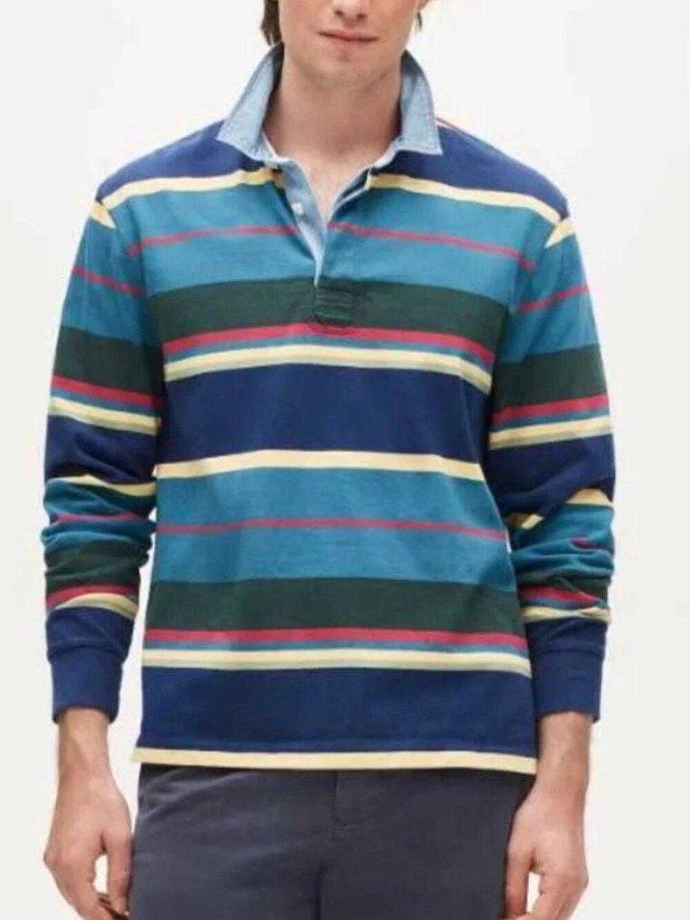 NWT J.Crew Rugby Shirt Men's XXL Colorful Striped Denim Collar Retro 90s Preppy